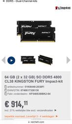 64 GB (2 x 32 GB) SO DDR5 4800 CL38 KINGSTON FURY Impact-kit, Nieuw, Ophalen of Verzenden, DDR5, 64 GB