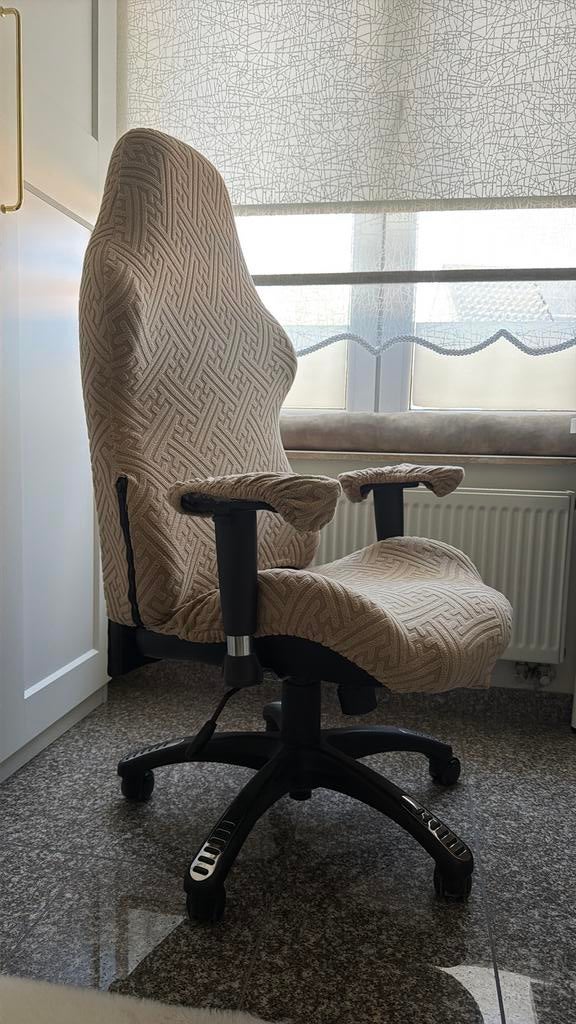 Bureaustoel met beige hoesje, Gebruikt, Beige, Ophalen of Verzenden, Bureaustoel