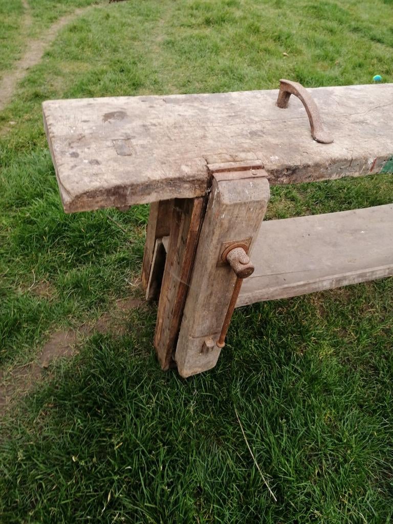 Vintage houten bankschroef en bankklem, Ophalen, Gebruikt, Bankschroef