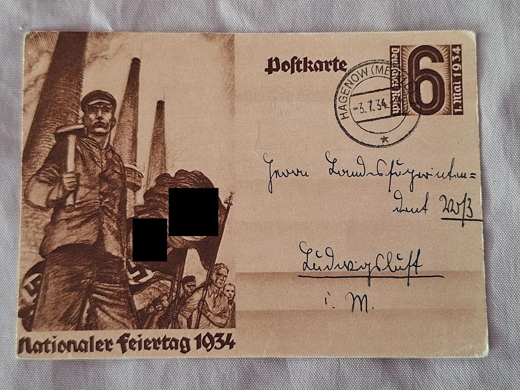 Carte postale propagande allemande ww2 (circulée) 1934, Enlèvement ou Envoi, Armée de terre, Autres types