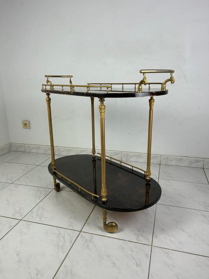 Aldo Tura serveerwagen Italië, Huis en Inrichting, Tafels | Sidetables, Gebruikt, 25 tot 50 cm, 50 tot 100 cm, Ovaal, Overige materialen