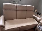Beige salon ( 2 en 3 zit) in kalfsleer te koop, Huis en Inrichting, Zetels | Zetels, Ophalen, Gebruikt, 150 tot 200 cm, 75 tot 100 cm