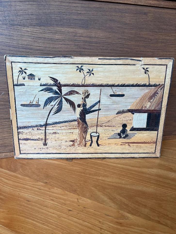 Collage africain vintage sur panneau de fibre, Antiquités & Art, Art | Art non-occidental, Enlèvement ou Envoi