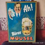 Plaque en carton dans un cadre en métal BIÈRE MOUSEL ., Collections, Enlèvement ou Envoi, Comme neuf, Panneau, Plaque ou Plaquette publicitaire