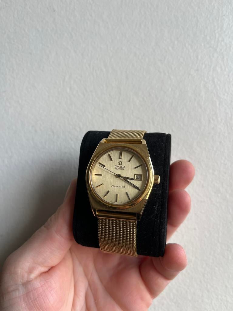 Omega Seamaster 1977, Handtassen en Accessoires, Horloges | Antiek, Ophalen, Goud, Omega, Verguld
