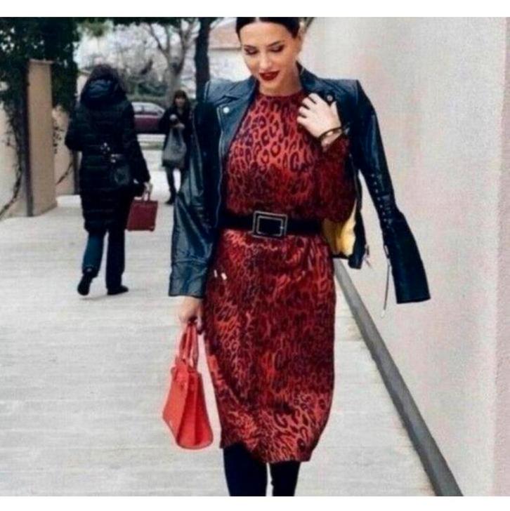 Zara gevlekte rode jurk dierenprint luipaard print Nieuw XL, Kleding | Dames, Jurken, Nieuw, Maat 46/48 (XL) of groter, Rood, Onder de knie
