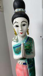 statuette sculpture indonésienne femme bois miroir 78 x13 cm, Antiquités & Art, Enlèvement ou Envoi