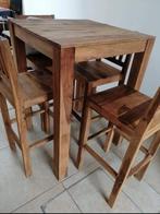 Hoge tafel met 4 stoelen, Huis en Inrichting, Tafels | Eettafels, Ophalen, Teakhout