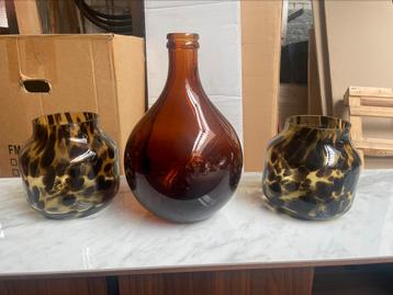 Set van 3 deco vazen ​,grote Amber vaas +2 Mica design vazen beschikbaar voor biedingen
