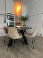 Ronde eiken tafel 130 + 4 stoelen perfecte staat, Ophalen, Zo goed als nieuw, Vijf personen of meer, Tijdloos