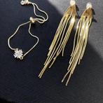 Setje oorbellen armband zilver verguld 14K goud, Handtassen en Accessoires, Oorbellen, Met kristal, Hangers, Nieuw, Ophalen of Verzenden