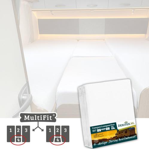 Jersey hoeslakenset - 4 delig met midden matras - Wit, Caravans en Kamperen, Caravanaccessoires