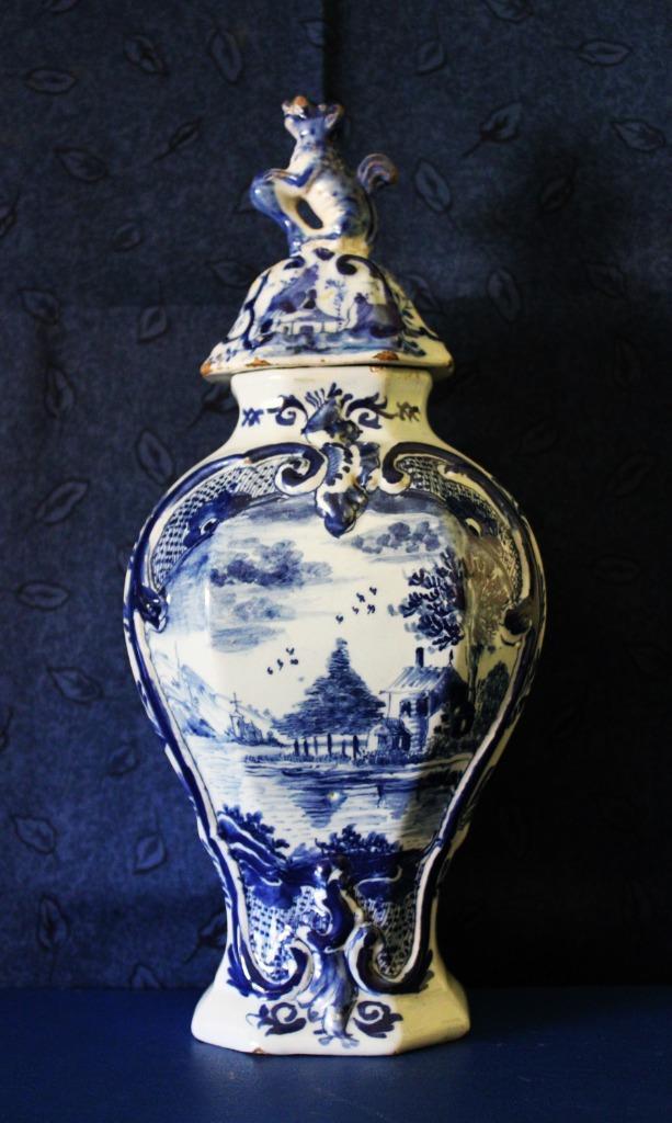 Handgeschilderde Delftse Dekselvaas ~~Johannes Harlees~~1770, Antiek en Kunst, Antiek | Keramiek en Aardewerk, Ophalen of Verzenden