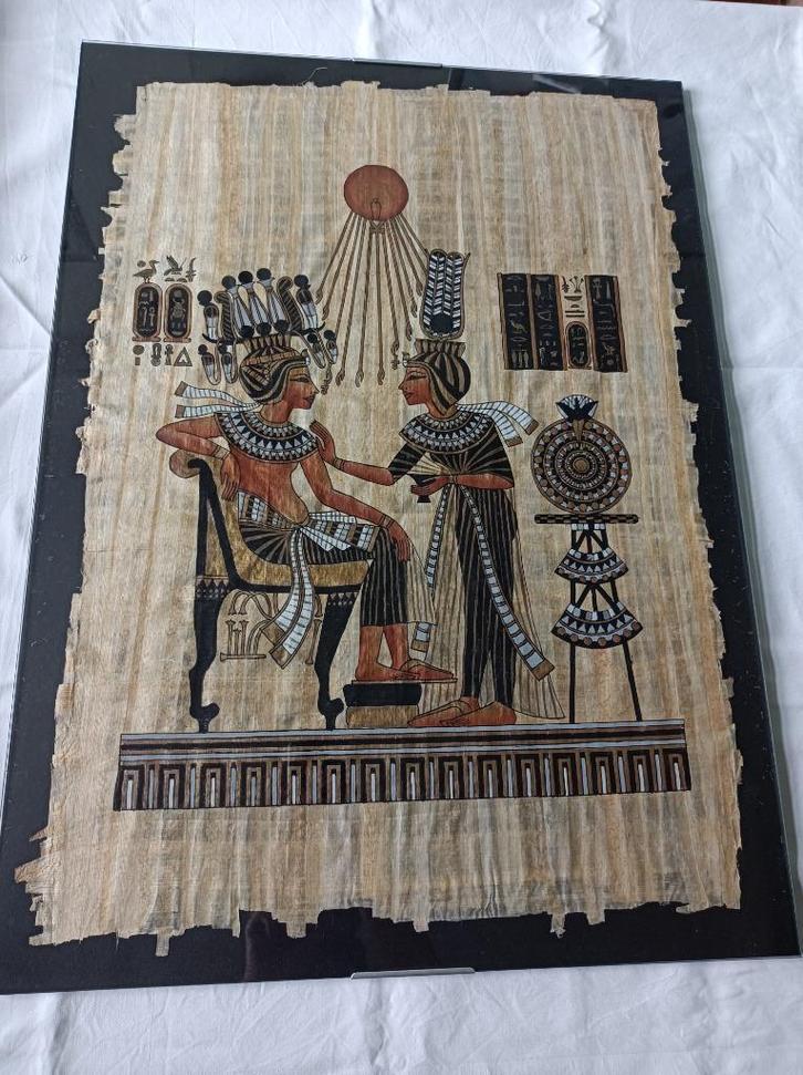 Egyptisch (konings-)paar op papyrus, Antiek en Kunst, Kunst | Overige Kunst, Ophalen