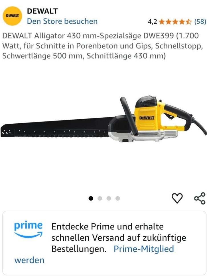 Scie DEWALT ALLIGATOR, Doe-het-zelf en Bouw, Gereedschap | Zaagmachines, Nieuw, Reciprozaag, Ophalen