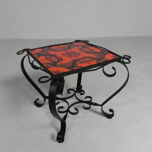 Vintage salontafel met 4 tegels, jaren 60, Antiquités & Art, Antiquités | Meubles | Tables, Enlèvement ou Envoi