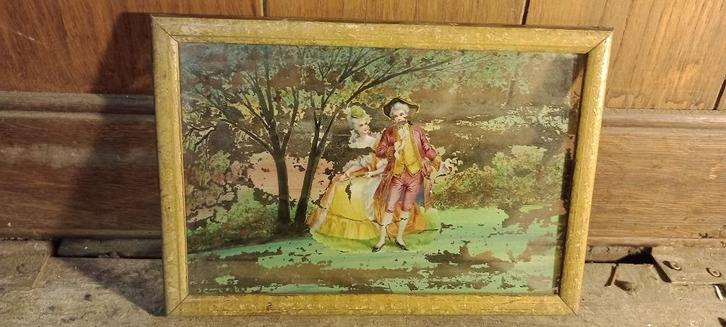 Tafel geëglomiseerd onder glas om te restaureren, 26x18,n218, Antiek en Kunst, Kunst | Etsen en Gravures, Gravure, Gesigneerd