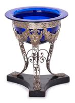 Antieke blauwe glazen coupe met zilveren monturen, Antiek en Kunst, Ophalen of Verzenden