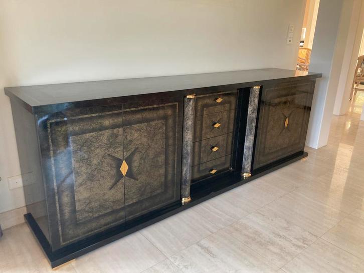 Hoogglans Art Deco Dressoir met gouden details, Huis en Inrichting, Kasten | Dressoirs, Zo goed als nieuw, 200 cm of meer, 25 tot 50 cm
