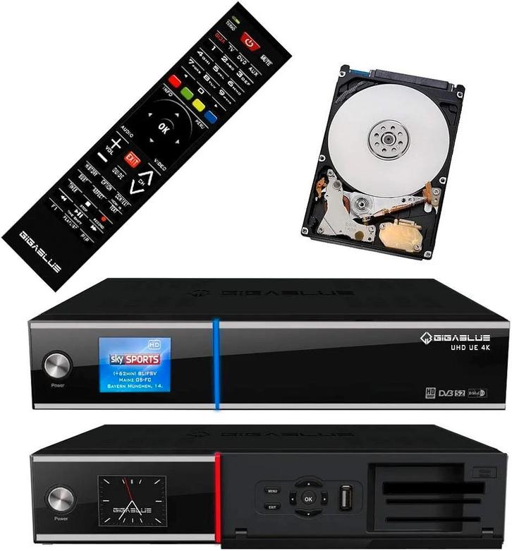 GigaBlue UHD UE 4K SAT TV Linux Receiver 2X DVB-S2 FBC Twin, Audio, Tv en Foto, Decoders en Harddiskrecorders, Zo goed als nieuw