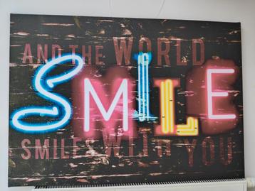 Druk op canvas, neon look, SMILE and the world smiles with u beschikbaar voor biedingen