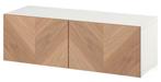 Meuble TV IKEA Besta - Blanc/plaqué chêne/verre blanc, Ophalen, Nieuw, Eikenhout