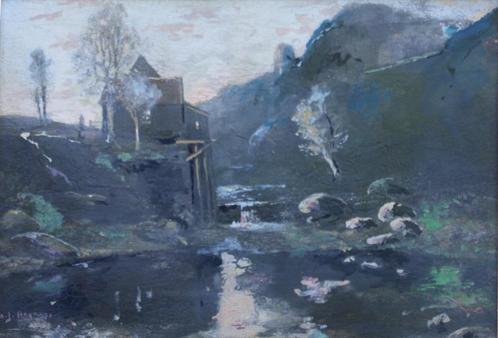 Adrien-Joseph Heymans (1839-1921): Watermolen in de winter, Antiek en Kunst, Kunst | Schilderijen | Klassiek, Ophalen of Verzenden
