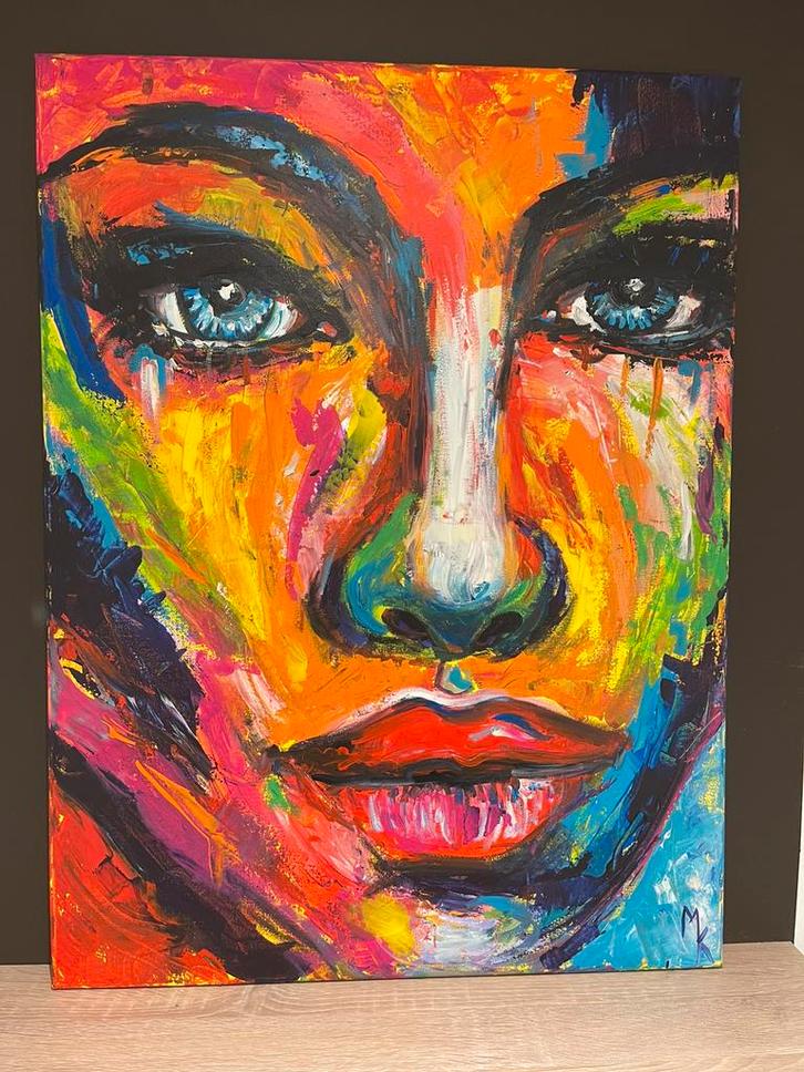 Modern vrij groot kleurrijk schilderij Mk Art, Antiek en Kunst, Kunst | Schilderijen | Modern, Ophalen