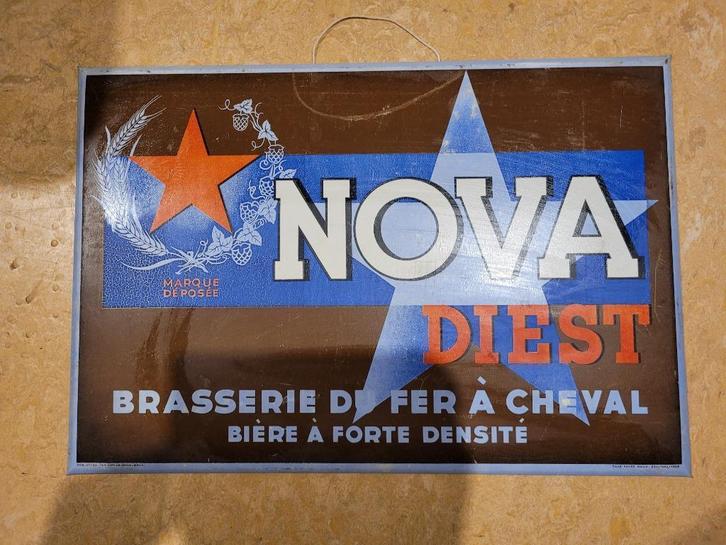 bierreclame NOVA DIEST hoefijzerbrouwerij 1935, Verzamelen, Merken en Reclamevoorwerpen, Gebruikt, Reclamebord, Ophalen of Verzenden
