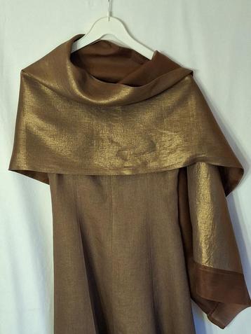 Ensemble robe ¾ en lin 123 reflets dorés, étole assortie T38, Maison 123, Enlèvement ou Envoi, Comme neuf, Taille 38/40 (M)