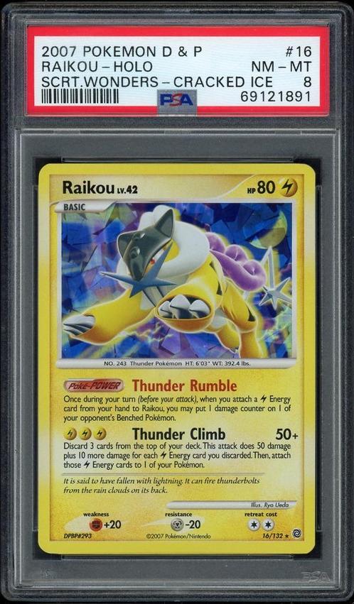 Raikou Holo [Cracked Ice] PSA 8 - 16/132 Secret Wonders 2007, Hobby en Vrije tijd, Verzamelkaartspellen | Pokémon, Zo goed als nieuw