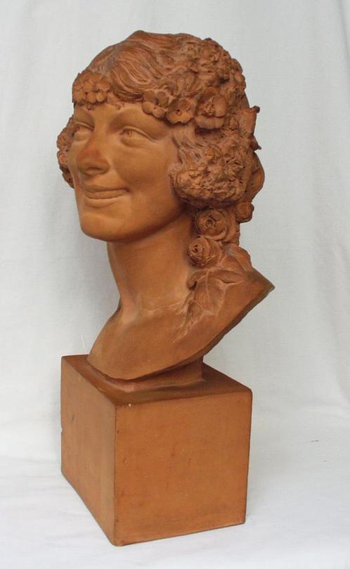 Art Deco buste - Joé Descomps - Terracota., Antiek en Kunst, Kunst | Beelden en Houtsnijwerken, Ophalen of Verzenden