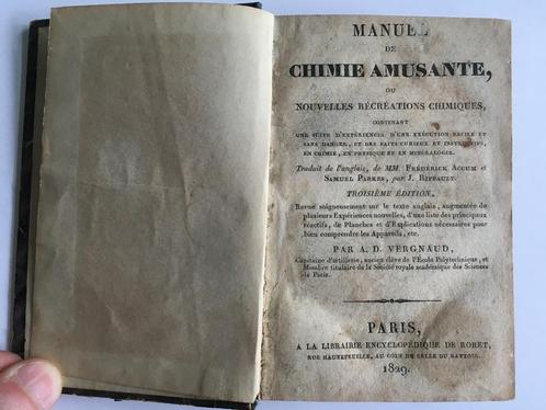 Livre ancien "Manuel de chimie amusante" 1829, Antiek en Kunst, Antiek | Boeken en Manuscripten, Ophalen of Verzenden