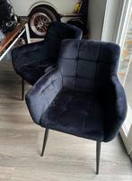 2 zwarte design fluwelen eetkamer stoelen, Huis en Inrichting, Stoelen, Twee, Zo goed als nieuw, Zwart, Ophalen