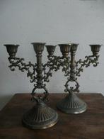 2 anciens chandeliers avec 3 branches en laiton, Antiquités & Art, Enlèvement ou Envoi