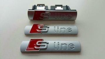 Set van 3x Audi SLine spatbord+grill logos>chroom/mat zilver beschikbaar voor biedingen
