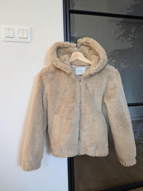 Warme jas met kap in donzige stof - maat 158, Kinderen en Baby's, Kinderkleding | Maat 158, Gebruikt, Meisje, Jas, Ophalen