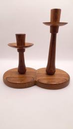 Vintage Scandinavische kandelaar in wengé hout, Ophalen of Verzenden, Zo goed als nieuw, Hout, Kandelaar