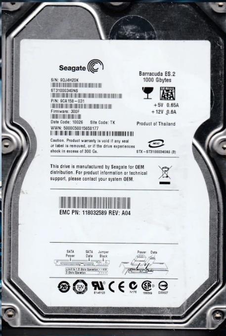 HD Seagate Barracuda ES.2 van 1 TB - 3,5" SATA -ST31000340NS, Computers en Software, Harde schijven, Gebruikt, Desktop, Intern