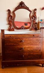Mahoniehouten commode met spiegel, marmeren blad, Antiek en Kunst, Ophalen