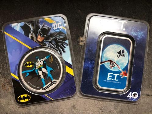 Setje Batman - E.T. - 2 x 1 oz gekleurd silver bars, Timbres & Monnaies, Monnaies | Océanie, Série, Argent, Enlèvement ou Envoi