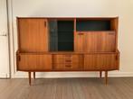 Vintage Deense Highboard kast, Huis en Inrichting, Kasten | Dressoirs, Ophalen, Gebruikt, Glas, 150 tot 200 cm