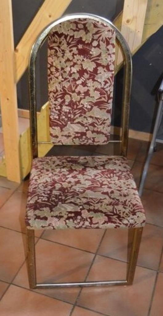 Set van 4 vintage eetkamerstoelen, Huis en Inrichting, Stoelen, Gebruikt, Vier, Metaal, Stof, Rood, Ophalen