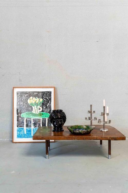 Rustic wooden coffee Table with chrome legs, Huis en Inrichting, Tafels | Salontafels, Zo goed als nieuw, Minder dan 50 cm, Minder dan 50 cm