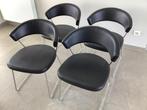 4 armstoelen in zwart leder, Huis en Inrichting, Ophalen, Gebruikt, Zwart, Leer