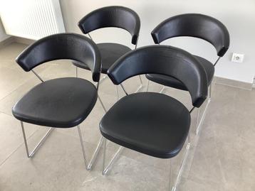 4 armstoelen in zwart leder, Enlèvement, Utilisé, Noir, Cuir