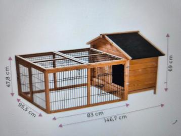 Nieuw konijnenhok met ren in doos beschikbaar voor biedingen