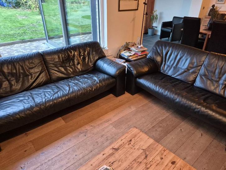 Zwart jori lederen salon 3-zit, 2,1/2 zit en 2 zit te koop, Huis en Inrichting, Zetels | Complete zithoeken, Gebruikt, Leer, Ophalen