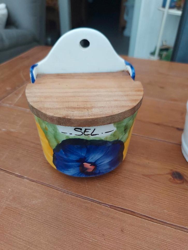 vintage keramieken zoutvat met de handgeschilderd, Antiquités & Art, Curiosités & Brocante, Enlèvement ou Envoi