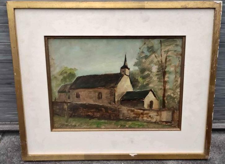 huile sur panneau chapelle st hilaire de simone lienard, Antiek en Kunst, Kunst | Schilderijen | Klassiek, Ophalen of Verzenden